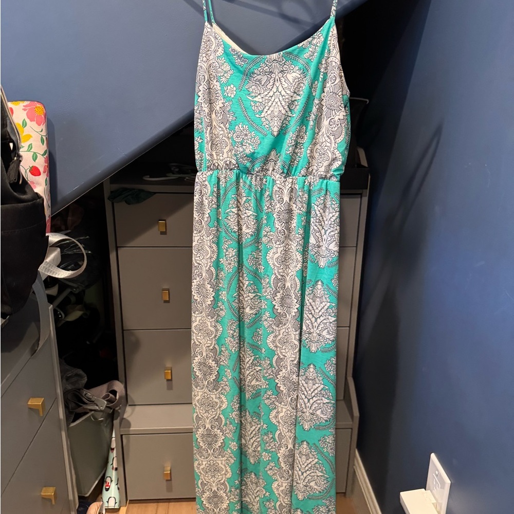 Pinkblush Teal and White Maxi MATERNITY dress!